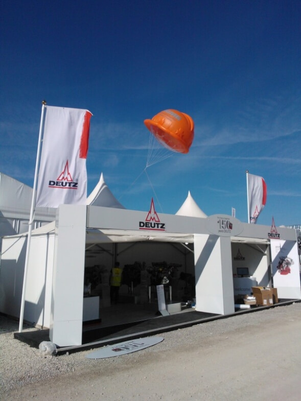 Inflatable hard hat above Quarrying show