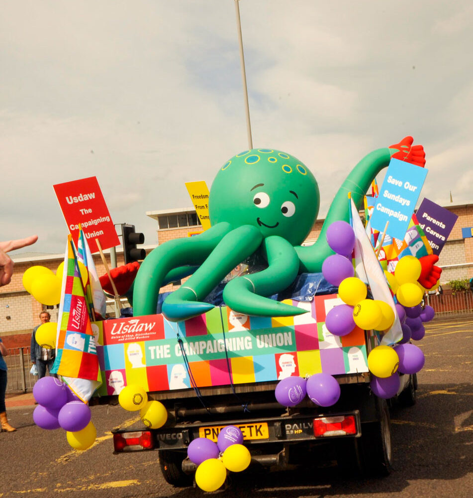Inflatable octopus on Usdaw float