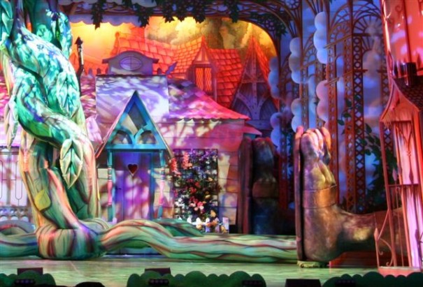 Inflatable beanstalk on theatre stage