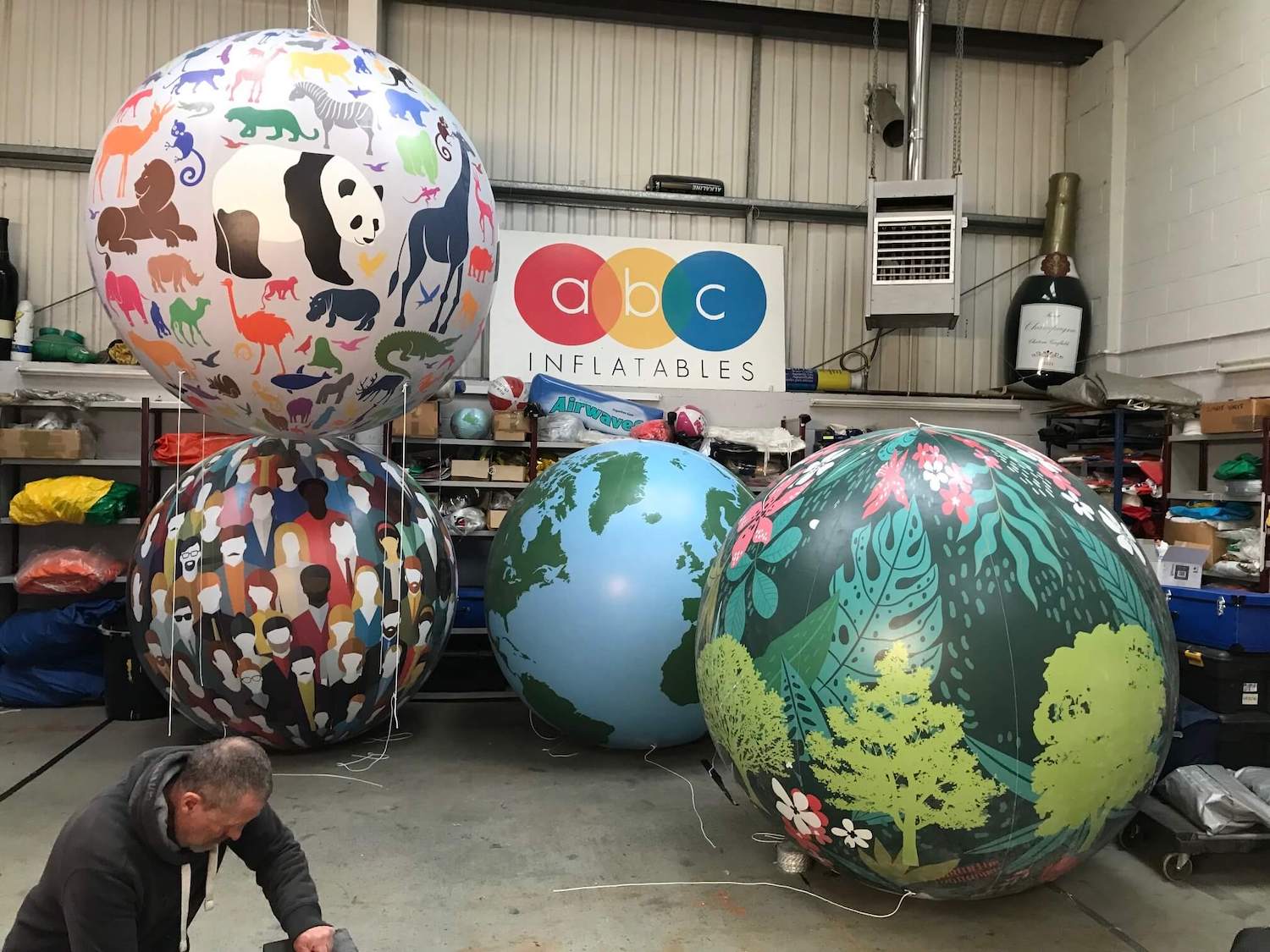 close up of inflatable spheres